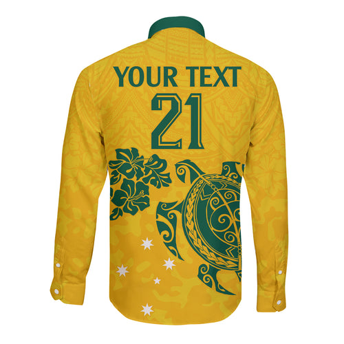 custom-australia-soccer-long-sleeve-button-shirt-socceroos-hibiscus-and-turtle-with-polynesian-pattern