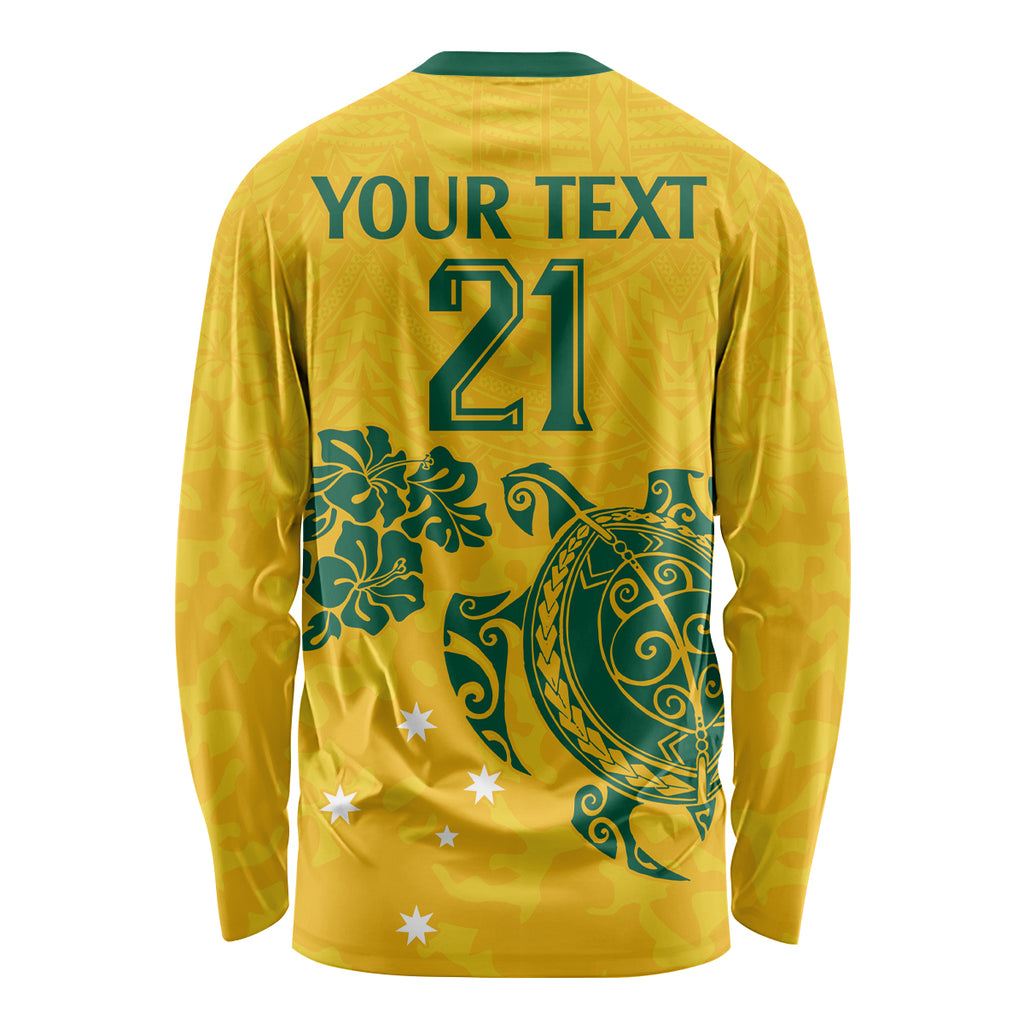 custom-australia-soccer-long-sleeve-shirt-socceroos-hibiscus-and-turtle-with-polynesian-pattern