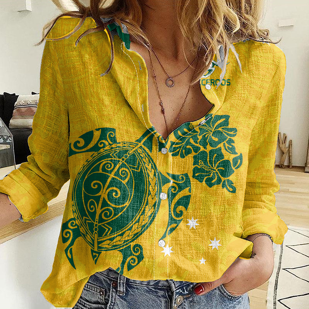 custom-australia-soccer-women-casual-shirt-socceroos-hibiscus-and-turtle-with-polynesian-pattern