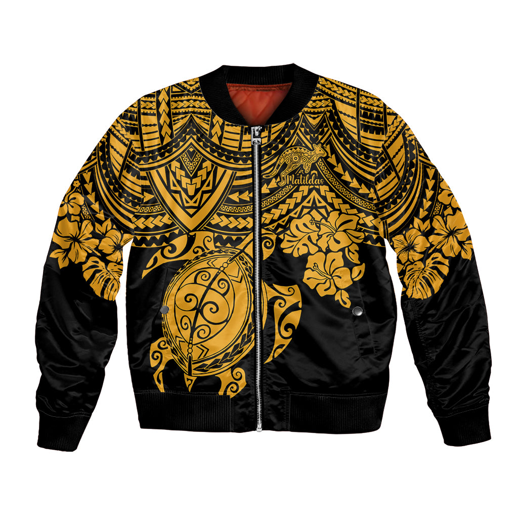 custom-australia-matildas-bomber-jacket-hibiscus-and-turtle-with-polynesian-pattern
