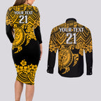 custom-australia-matildas-couples-matching-long-sleeve-bodycon-dress-and-long-sleeve-button-shirt-hibiscus-and-turtle-with-polynesian-pattern
