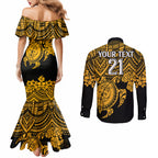 custom-australia-matildas-couples-matching-mermaid-dress-and-long-sleeve-button-shirt-hibiscus-and-turtle-with-polynesian-pattern