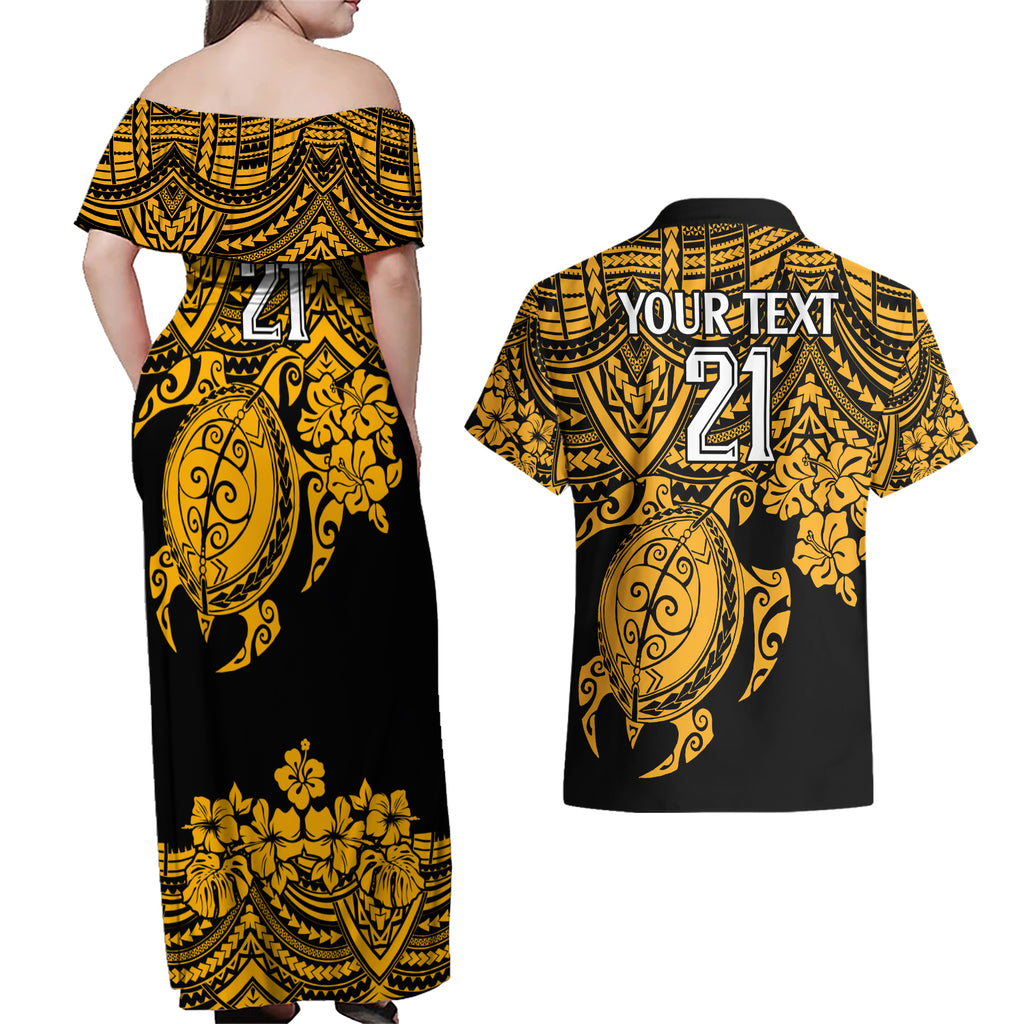 custom-australia-matildas-couples-matching-off-shoulder-maxi-dress-and-hawaiian-shirt-hibiscus-and-turtle-with-polynesian-pattern