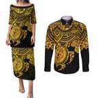 custom-australia-matildas-couples-matching-puletasi-dress-and-long-sleeve-button-shirt-hibiscus-and-turtle-with-polynesian-pattern