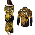 custom-australia-matildas-couples-matching-puletasi-dress-and-long-sleeve-button-shirt-hibiscus-and-turtle-with-polynesian-pattern