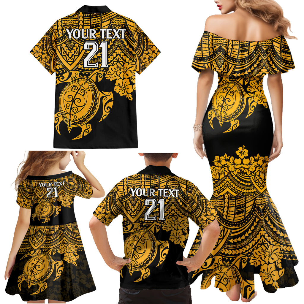 custom-australia-matildas-family-matching-mermaid-dress-and-hawaiian-shirt-hibiscus-and-turtle-with-polynesian-pattern