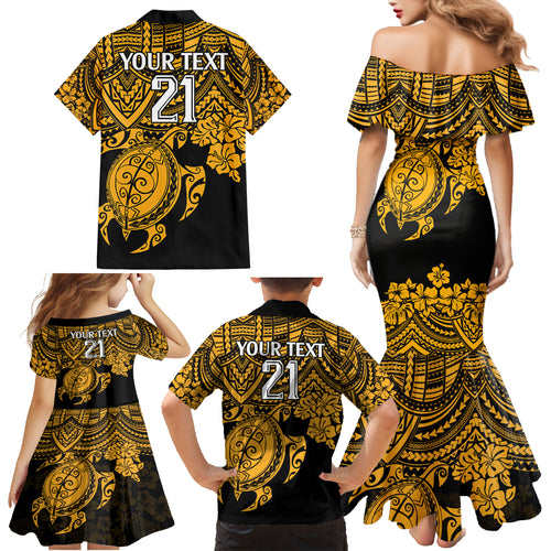 custom-australia-matildas-family-matching-mermaid-dress-and-hawaiian-shirt-hibiscus-and-turtle-with-polynesian-pattern