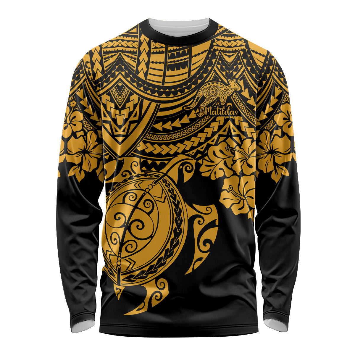 custom-australia-matildas-long-sleeve-shirt-hibiscus-and-turtle-with-polynesian-pattern
