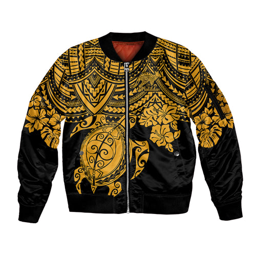 custom-australia-matildas-sleeve-zip-bomber-jacket-hibiscus-and-turtle-with-polynesian-pattern