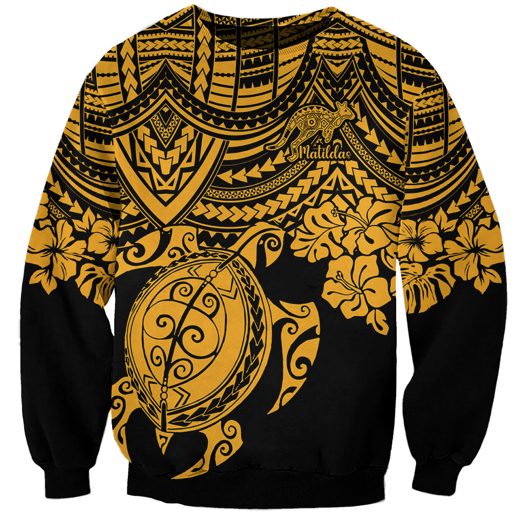 custom-australia-matildas-sweatshirt-hibiscus-and-turtle-with-polynesian-pattern