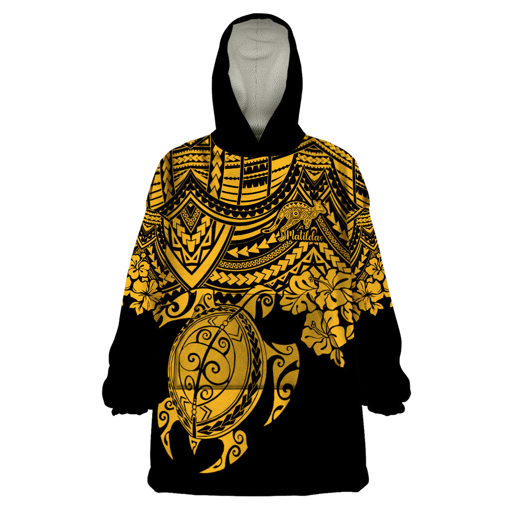 custom-australia-matildas-wearable-blanket-hoodie-hibiscus-and-turtle-with-polynesian-pattern