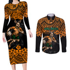 cusrom-australia-wallabies-rugby-couples-matching-long-sleeve-bodycon-dress-and-long-sleeve-button-shirt-hibiscus-and-turtle-with-polynesian-pattern