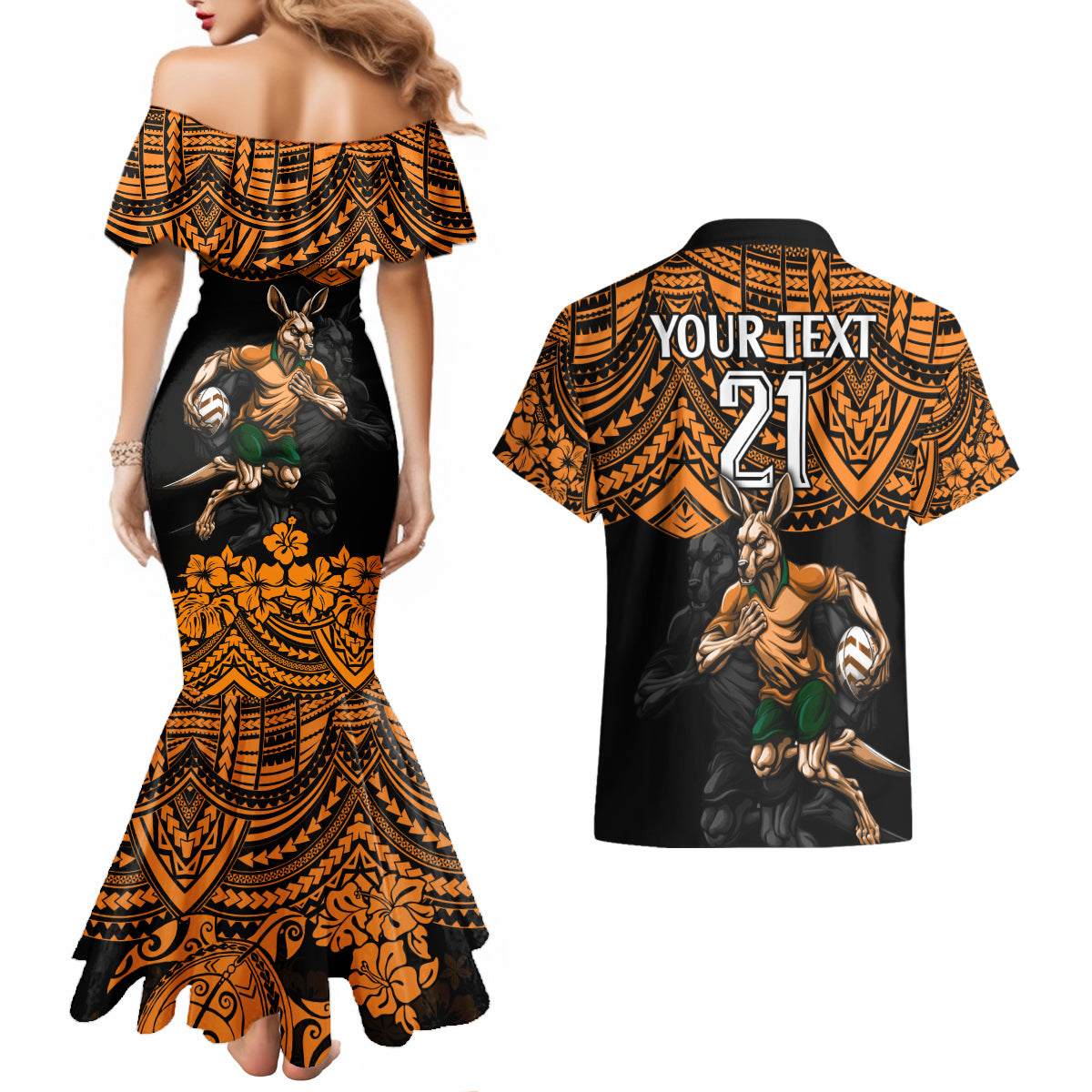 cusrom-australia-wallabies-rugby-couples-matching-mermaid-dress-and-hawaiian-shirt-hibiscus-and-turtle-with-polynesian-pattern