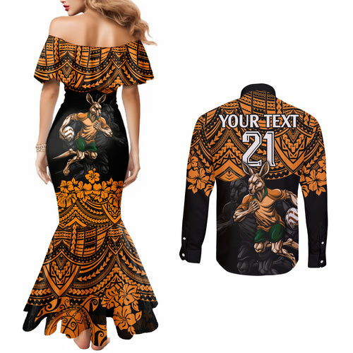 cusrom-australia-wallabies-rugby-couples-matching-mermaid-dress-and-long-sleeve-button-shirt-hibiscus-and-turtle-with-polynesian-pattern