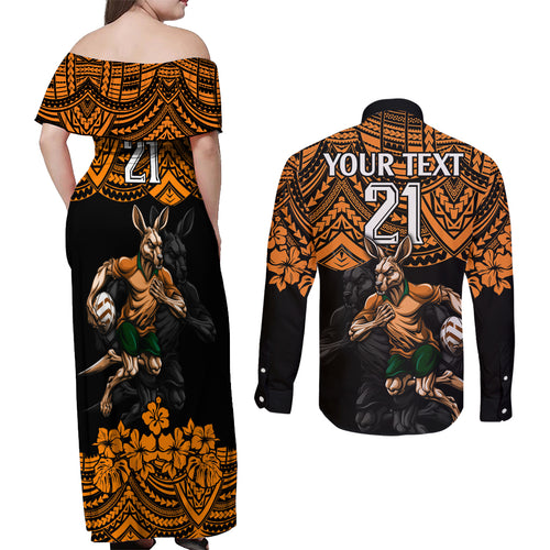 cusrom-australia-wallabies-rugby-couples-matching-off-shoulder-maxi-dress-and-long-sleeve-button-shirt-hibiscus-and-turtle-with-polynesian-pattern