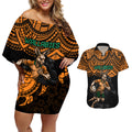 cusrom-australia-wallabies-rugby-couples-matching-off-shoulder-short-dress-and-hawaiian-shirt-hibiscus-and-turtle-with-polynesian-pattern