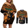 cusrom-australia-wallabies-rugby-couples-matching-off-shoulder-short-dress-and-long-sleeve-button-shirt-hibiscus-and-turtle-with-polynesian-pattern