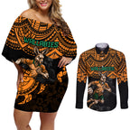 cusrom-australia-wallabies-rugby-couples-matching-off-shoulder-short-dress-and-long-sleeve-button-shirt-hibiscus-and-turtle-with-polynesian-pattern