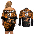 cusrom-australia-wallabies-rugby-couples-matching-off-shoulder-short-dress-and-long-sleeve-button-shirt-hibiscus-and-turtle-with-polynesian-pattern