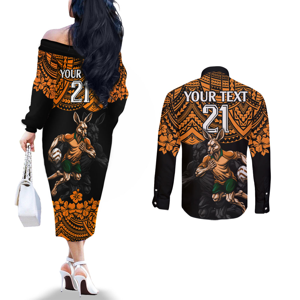 cusrom-australia-wallabies-rugby-couples-matching-off-the-shoulder-long-sleeve-dress-and-long-sleeve-button-shirt-hibiscus-and-turtle-with-polynesian-pattern