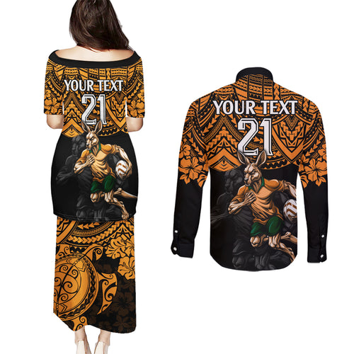cusrom-australia-wallabies-rugby-couples-matching-puletasi-dress-and-long-sleeve-button-shirt-hibiscus-and-turtle-with-polynesian-pattern