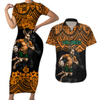 cusrom-australia-wallabies-rugby-couples-matching-short-sleeve-bodycon-dress-and-hawaiian-shirt-hibiscus-and-turtle-with-polynesian-pattern