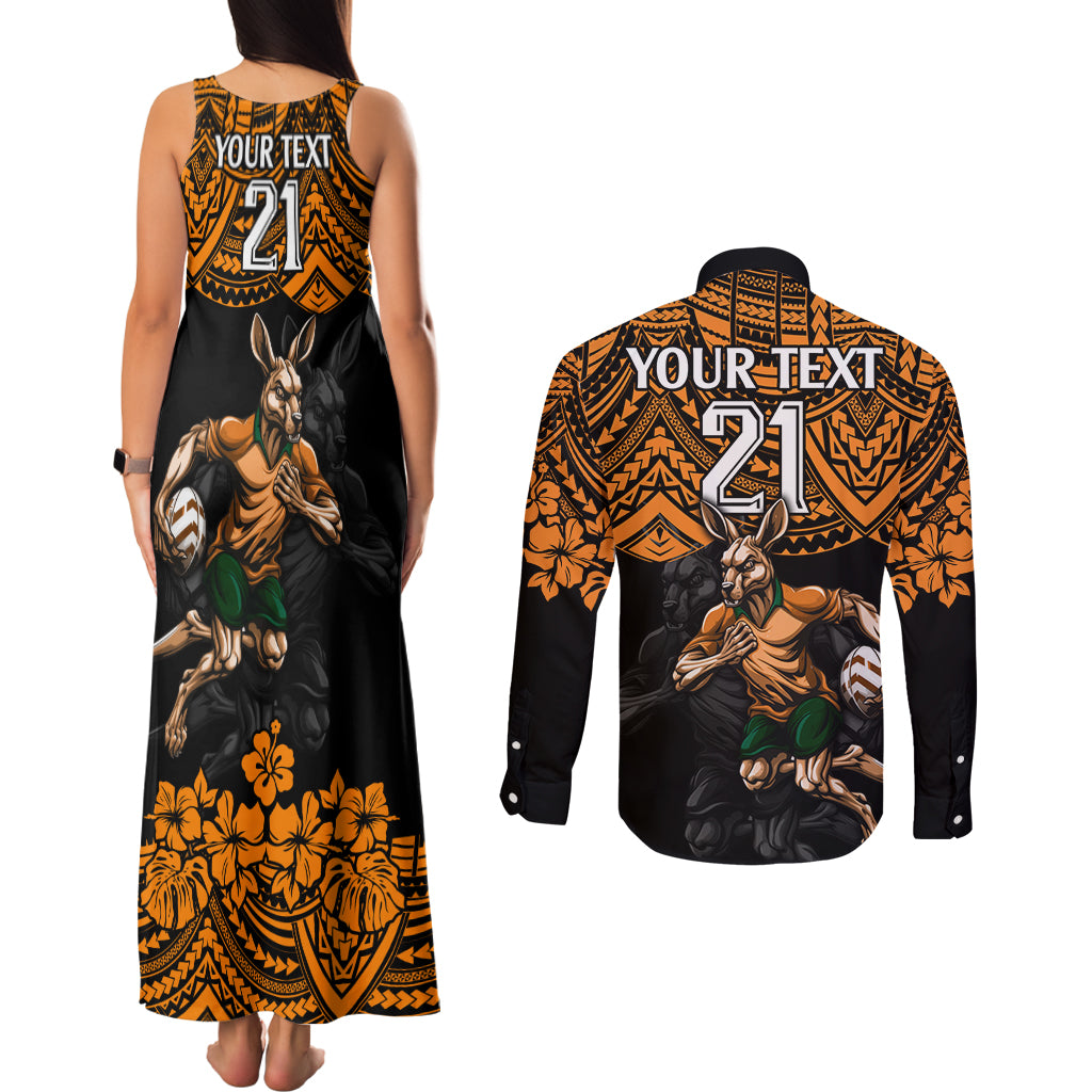 cusrom-australia-wallabies-rugby-couples-matching-tank-maxi-dress-and-long-sleeve-button-shirt-hibiscus-and-turtle-with-polynesian-pattern