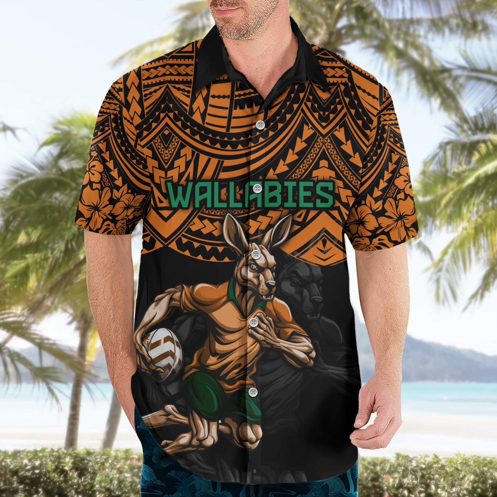 cusrom-australia-wallabies-rugby-hawaiian-shirt-hibiscus-and-turtle-with-polynesian-pattern