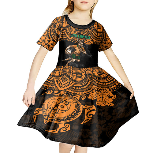 cusrom-australia-wallabies-rugby-kid-short-sleeve-dress-hibiscus-and-turtle-with-polynesian-pattern