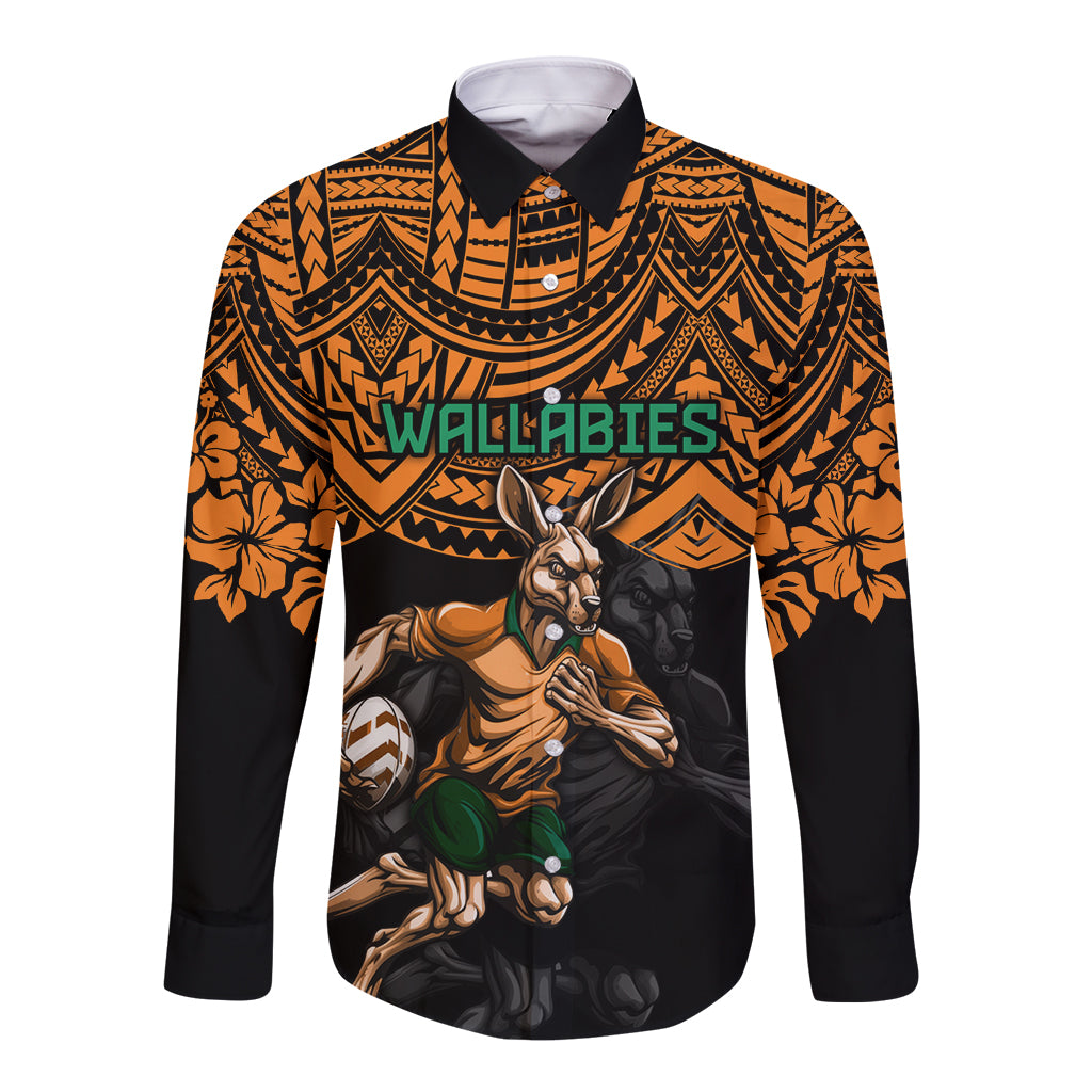 cusrom-australia-wallabies-rugby-long-sleeve-button-shirt-hibiscus-and-turtle-with-polynesian-pattern