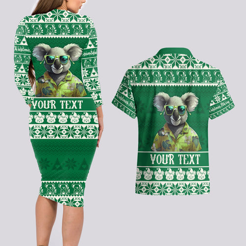 personalised-australia-koala-christmas-couples-matching-long-sleeve-bodycon-dress-and-hawaiian-shirt-santa-koala-stay-cool