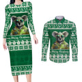 personalised-australia-koala-christmas-couples-matching-long-sleeve-bodycon-dress-and-long-sleeve-button-shirt-santa-koala-stay-cool
