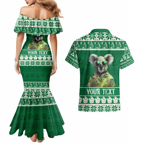 personalised-australia-koala-christmas-couples-matching-mermaid-dress-and-hawaiian-shirt-santa-koala-stay-cool