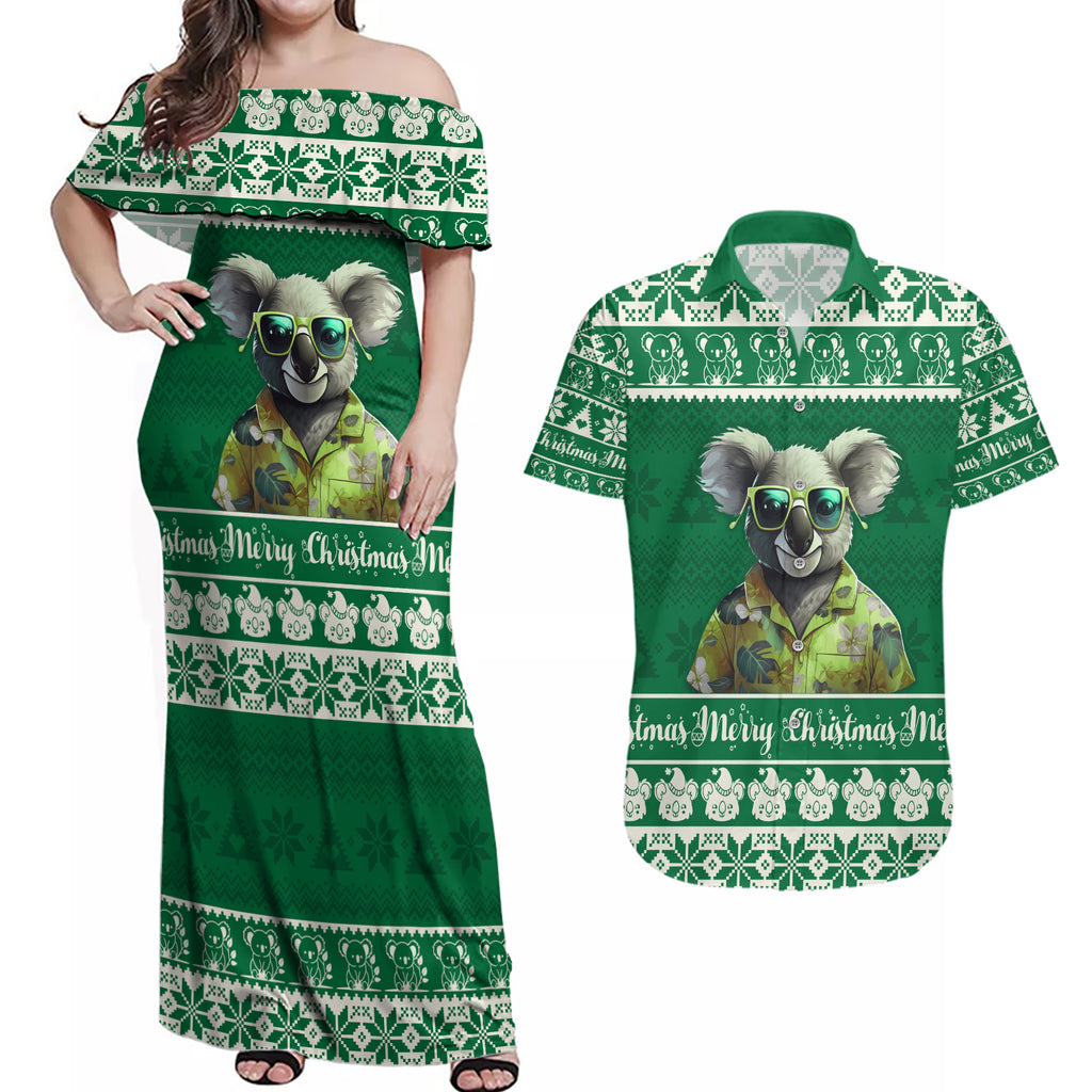 personalised-australia-koala-christmas-couples-matching-off-shoulder-maxi-dress-and-hawaiian-shirt-santa-koala-stay-cool
