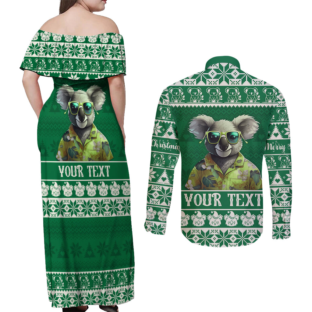 personalised-australia-koala-christmas-couples-matching-off-shoulder-maxi-dress-and-long-sleeve-button-shirt-santa-koala-stay-cool