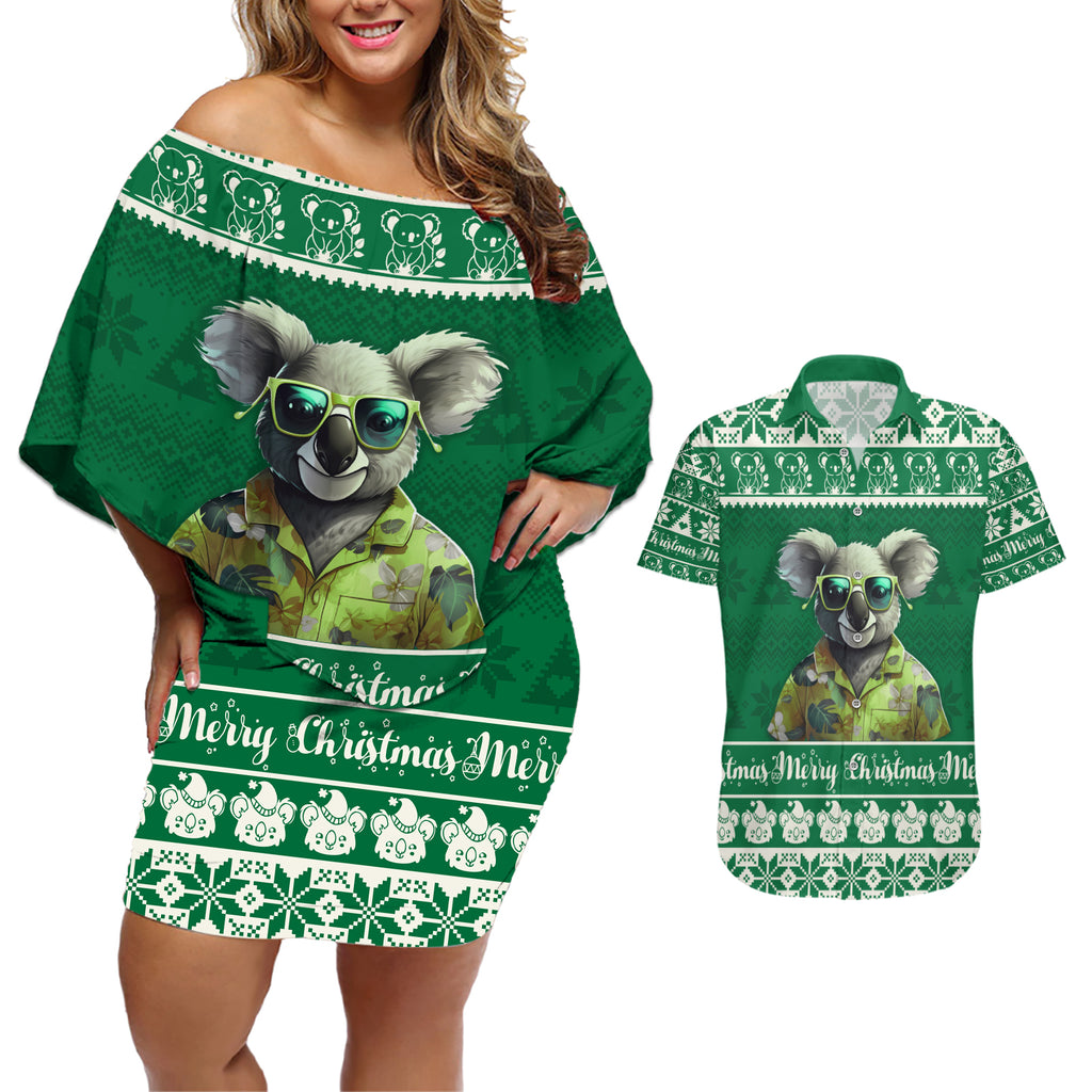 personalised-australia-koala-christmas-couples-matching-off-shoulder-short-dress-and-hawaiian-shirt-santa-koala-stay-cool