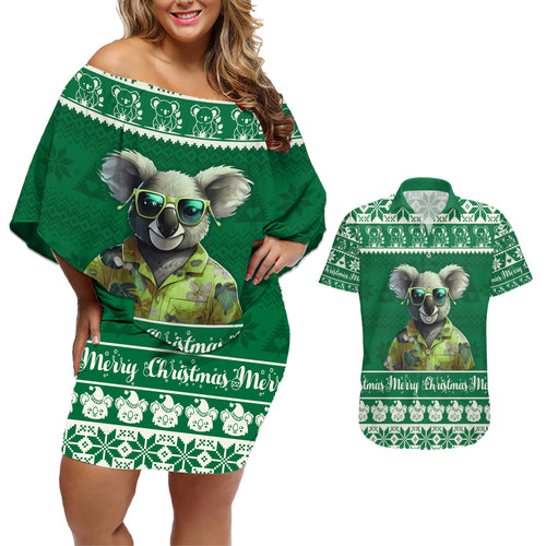 personalised-australia-koala-christmas-couples-matching-off-shoulder-short-dress-and-hawaiian-shirt-santa-koala-stay-cool