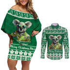 personalised-australia-koala-christmas-couples-matching-off-shoulder-short-dress-and-long-sleeve-button-shirt-santa-koala-stay-cool