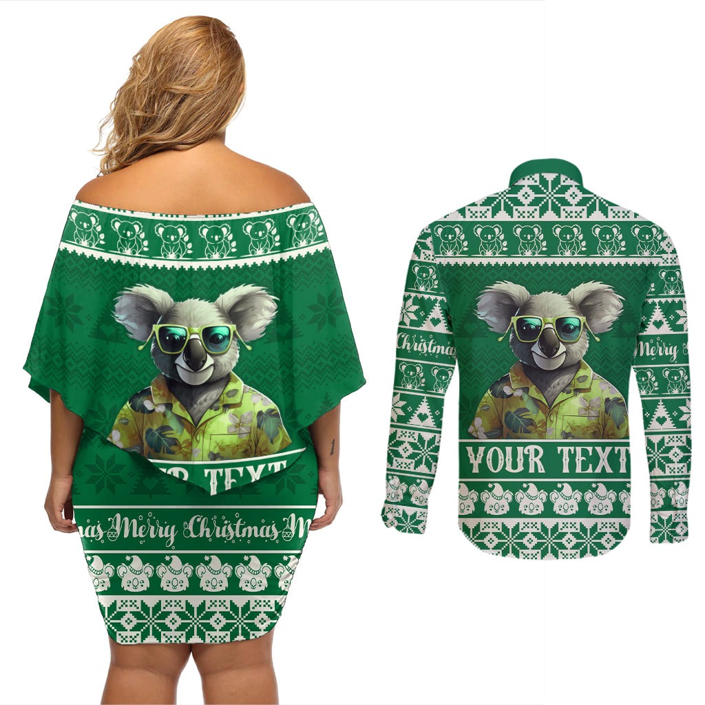 personalised-australia-koala-christmas-couples-matching-off-shoulder-short-dress-and-long-sleeve-button-shirt-santa-koala-stay-cool