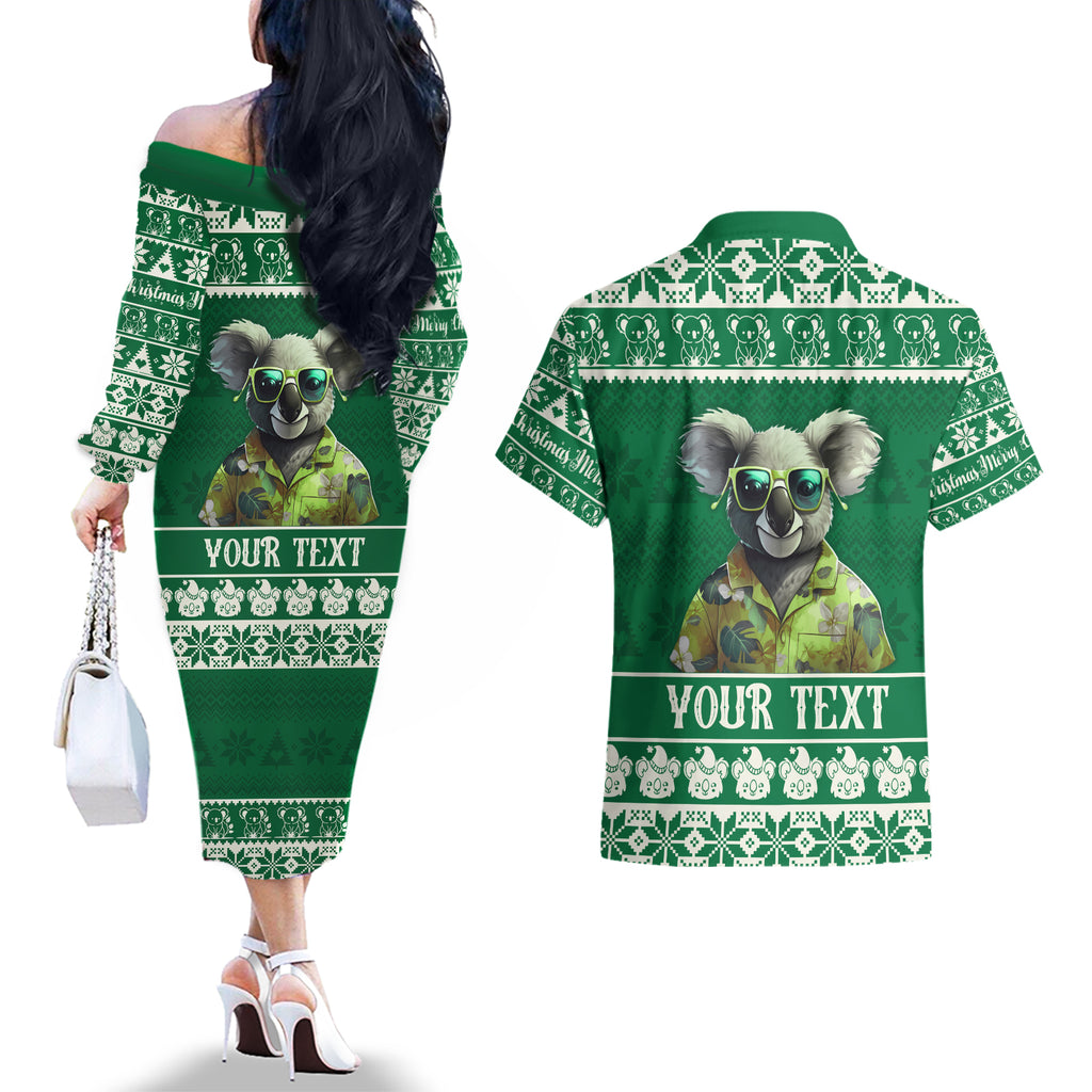 personalised-australia-koala-christmas-couples-matching-off-the-shoulder-long-sleeve-dress-and-hawaiian-shirt-santa-koala-stay-cool