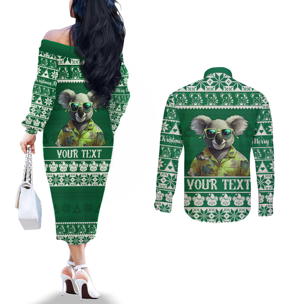 personalised-australia-koala-christmas-couples-matching-off-the-shoulder-long-sleeve-dress-and-long-sleeve-button-shirt-santa-koala-stay-cool