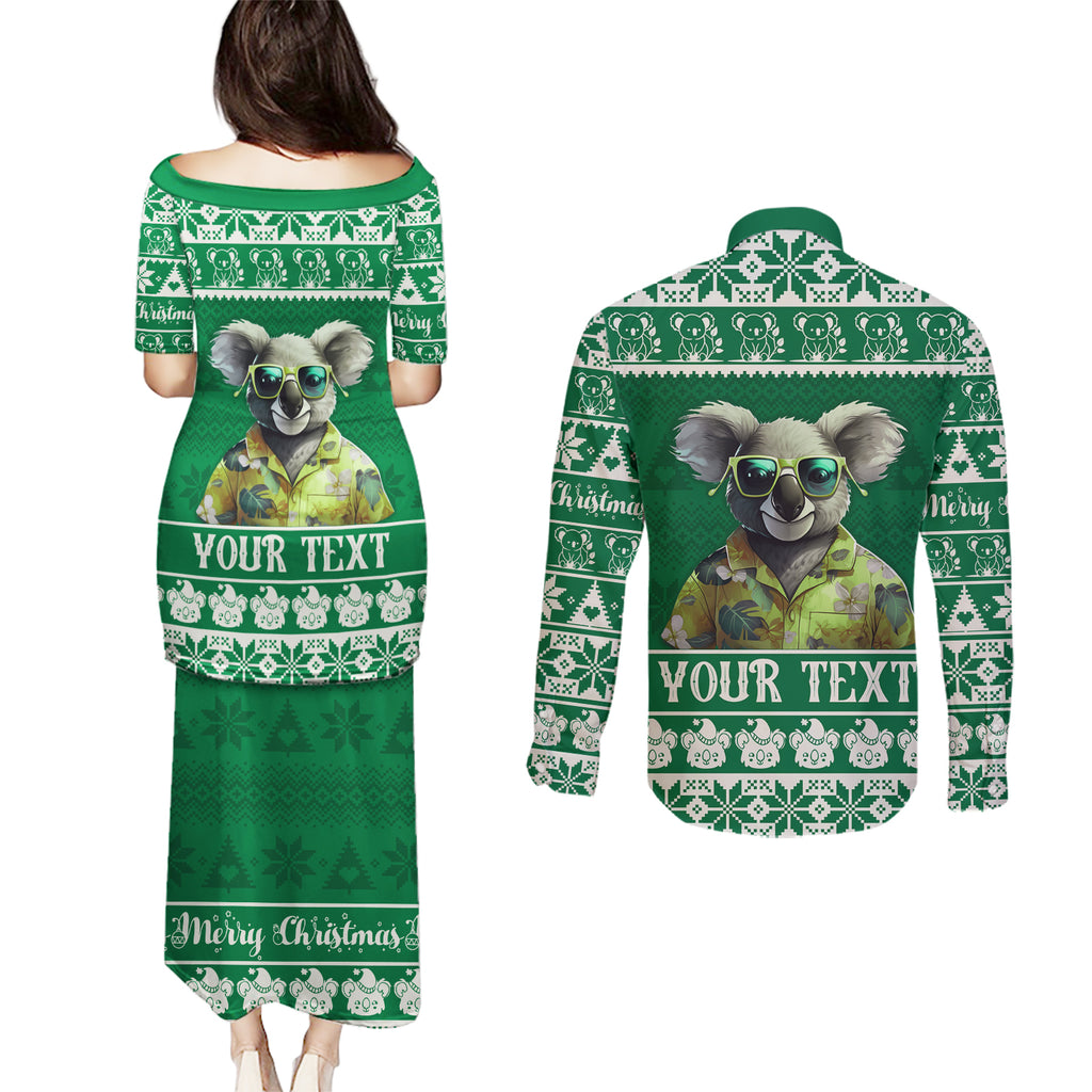 personalised-australia-koala-christmas-couples-matching-puletasi-dress-and-long-sleeve-button-shirt-santa-koala-stay-cool