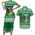 personalised-australia-koala-christmas-couples-matching-short-sleeve-bodycon-dress-and-hawaiian-shirt-santa-koala-stay-cool