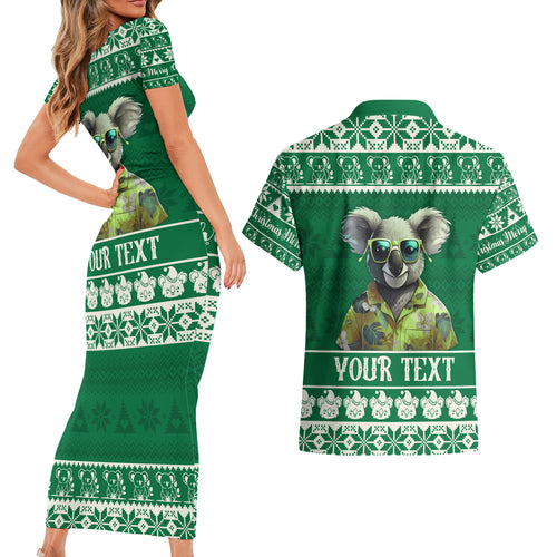 personalised-australia-koala-christmas-couples-matching-short-sleeve-bodycon-dress-and-hawaiian-shirt-santa-koala-stay-cool