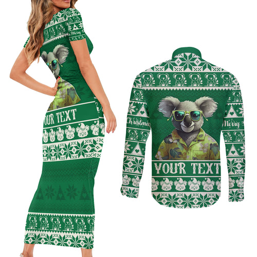 personalised-australia-koala-christmas-couples-matching-short-sleeve-bodycon-dress-and-long-sleeve-button-shirt-santa-koala-stay-cool
