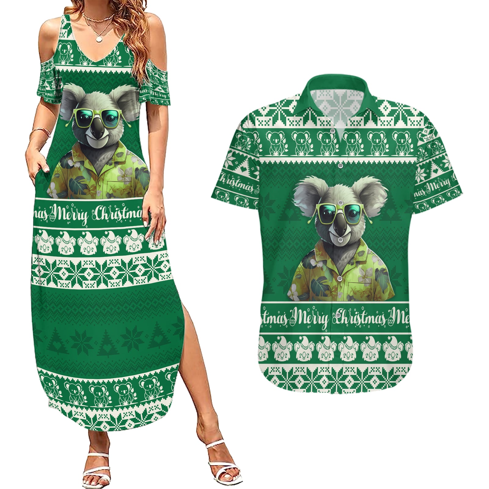 personalised-australia-koala-christmas-couples-matching-summer-maxi-dress-and-hawaiian-shirt-santa-koala-stay-cool
