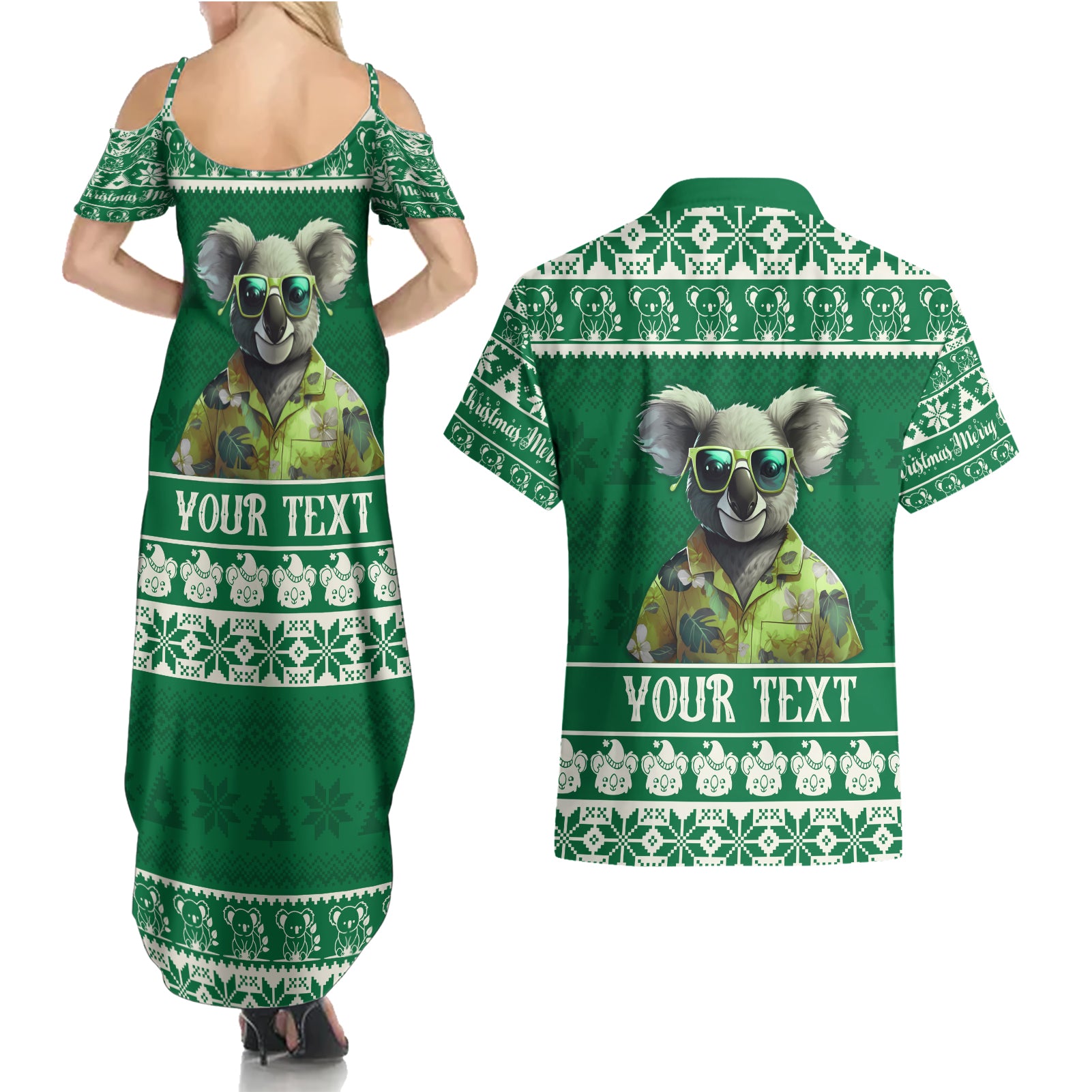 personalised-australia-koala-christmas-couples-matching-summer-maxi-dress-and-hawaiian-shirt-santa-koala-stay-cool