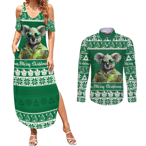 personalised-australia-koala-christmas-couples-matching-summer-maxi-dress-and-long-sleeve-button-shirt-santa-koala-stay-cool