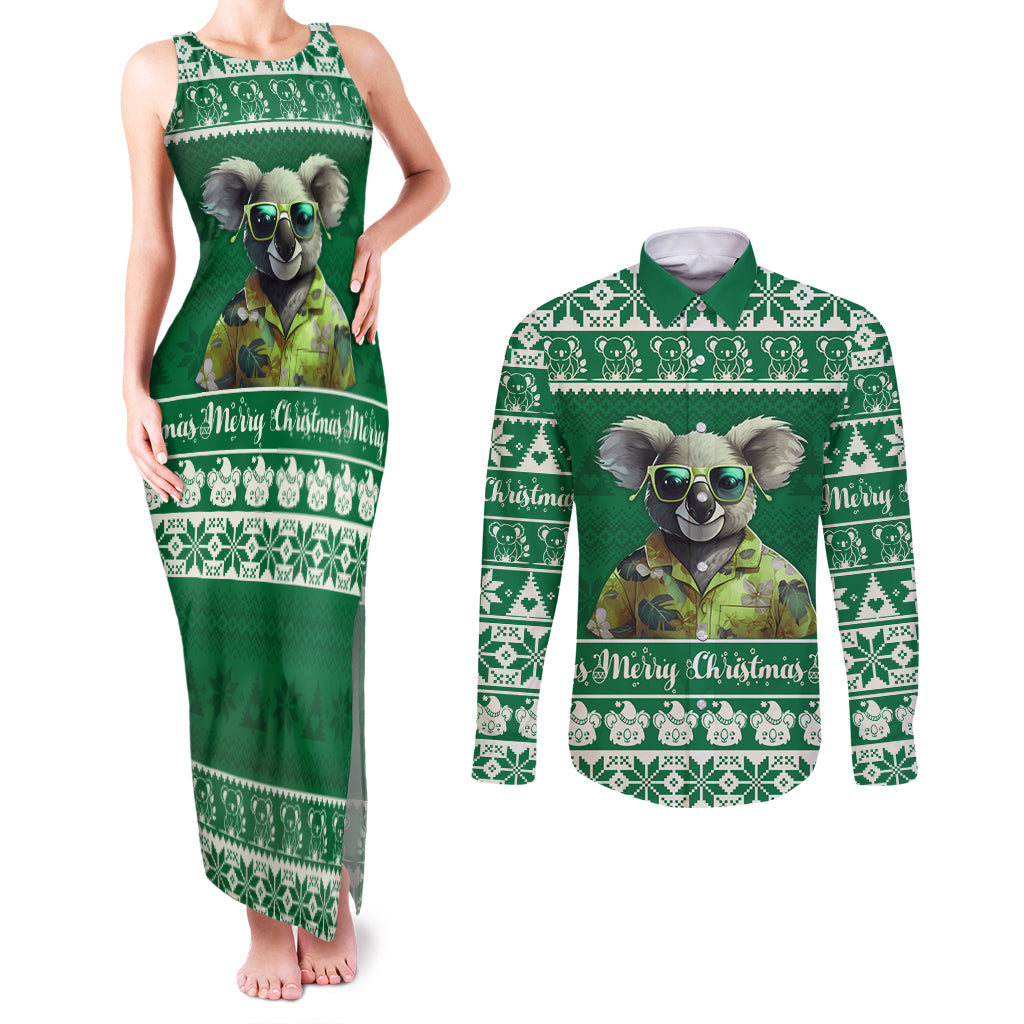 personalised-australia-koala-christmas-couples-matching-tank-maxi-dress-and-long-sleeve-button-shirt-santa-koala-stay-cool
