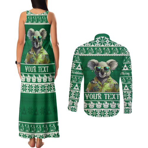 personalised-australia-koala-christmas-couples-matching-tank-maxi-dress-and-long-sleeve-button-shirt-santa-koala-stay-cool